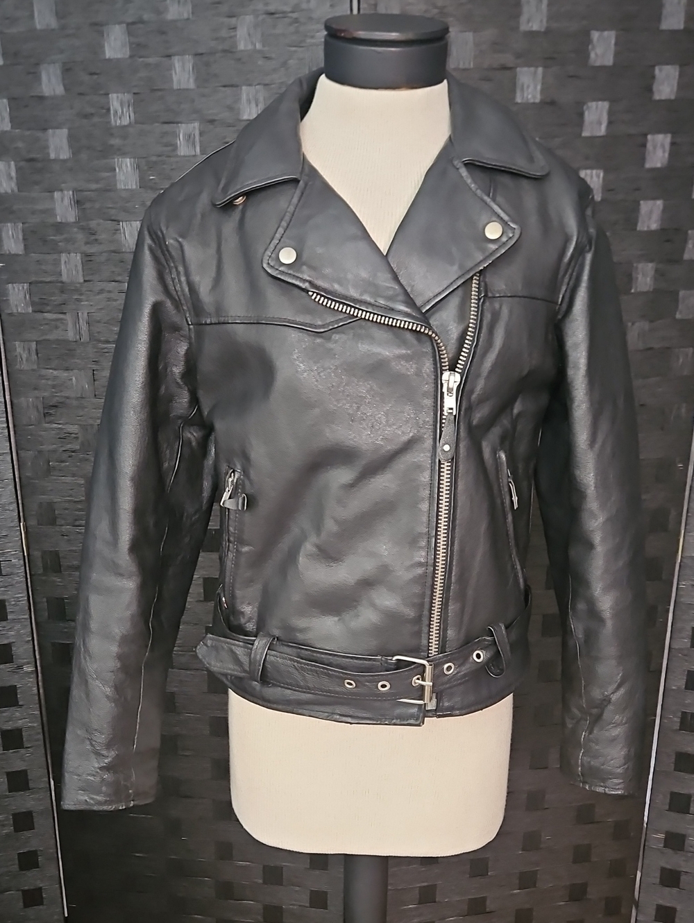 USA Bikers Dream Apparel Classic Black Leather Biker Jacket - Women Sz XS